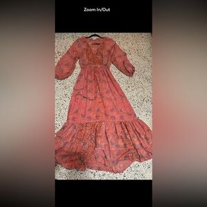 Boemo Anthropologie Revolve Maxi Dress Coral Pink Sz M Ruffle Tiered Long Sleeve